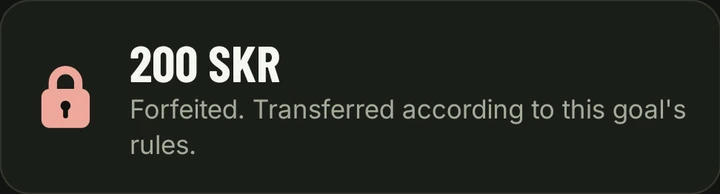 The same goal after the transfer was confirmed: deposit forfeited, transferred according to the goal's rules.