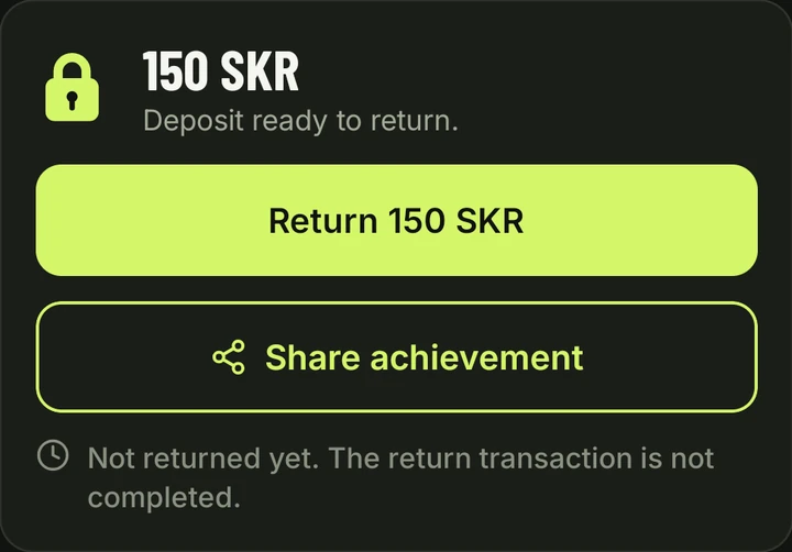 A completed goal in the app: the deposit is ready to return, with a Return button.